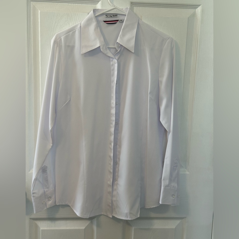 Four Way Stretch women’s White Dress Shirt by - Tailored Button-Up